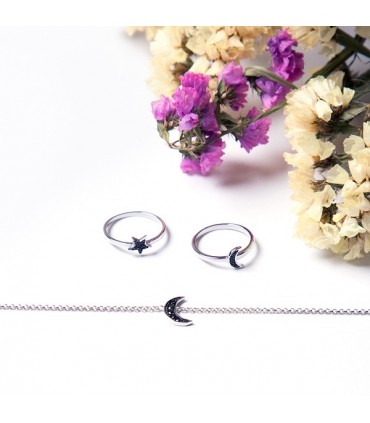 Anillos Anillo Estrella Cristal Negro Plata 925