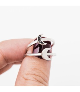 Anillos Anillo Luna Cristal Negro Plata 925