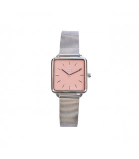 RELOJ CUADRADO PLATA ROSA Correa malla