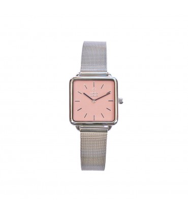 RELOJ CUADRADO PLATA ROSA Correa malla