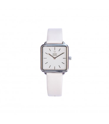 RELOJ CUADRADO PLATA BLANCO Correa blanca