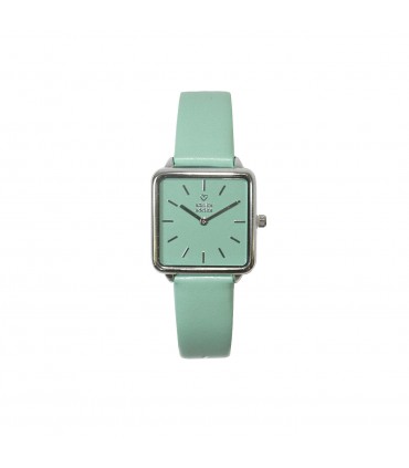 RELOJ CUADRADO PLATA Esfera MENTA Correa menta