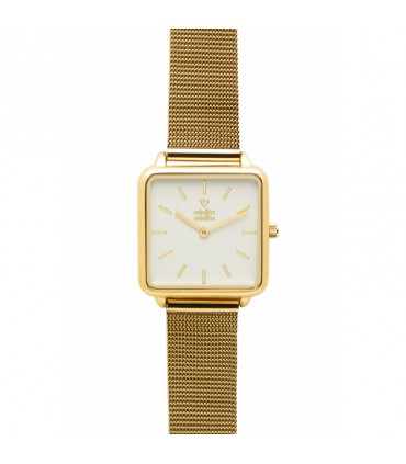 RELOJ CUADRADO DORADO blanco correa malla