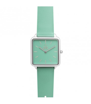 RELOJ CUADRADO PLATA Esfera MENTA Correa menta