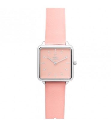 RELOJ CUADRADO PLATA ROSA Correa rosa