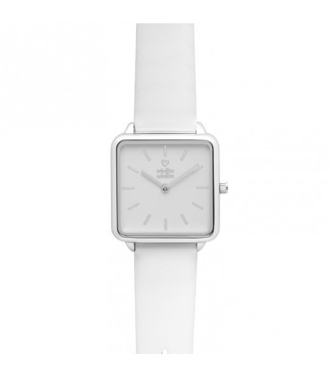 RELOJ CUADRADO PLATA BLANCO Correa blanca