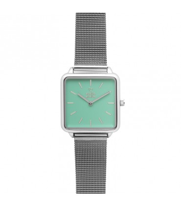 RELOJ CUADRADO PLATA MENTA Correa Malla