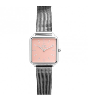 RELOJ CUADRADO PLATA ROSA Correa malla
