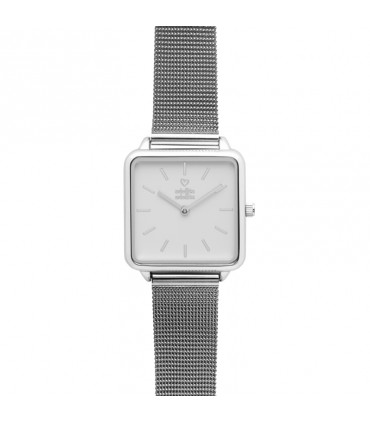RELOJ CUADRADO PLATA BLANCO Correa Malla